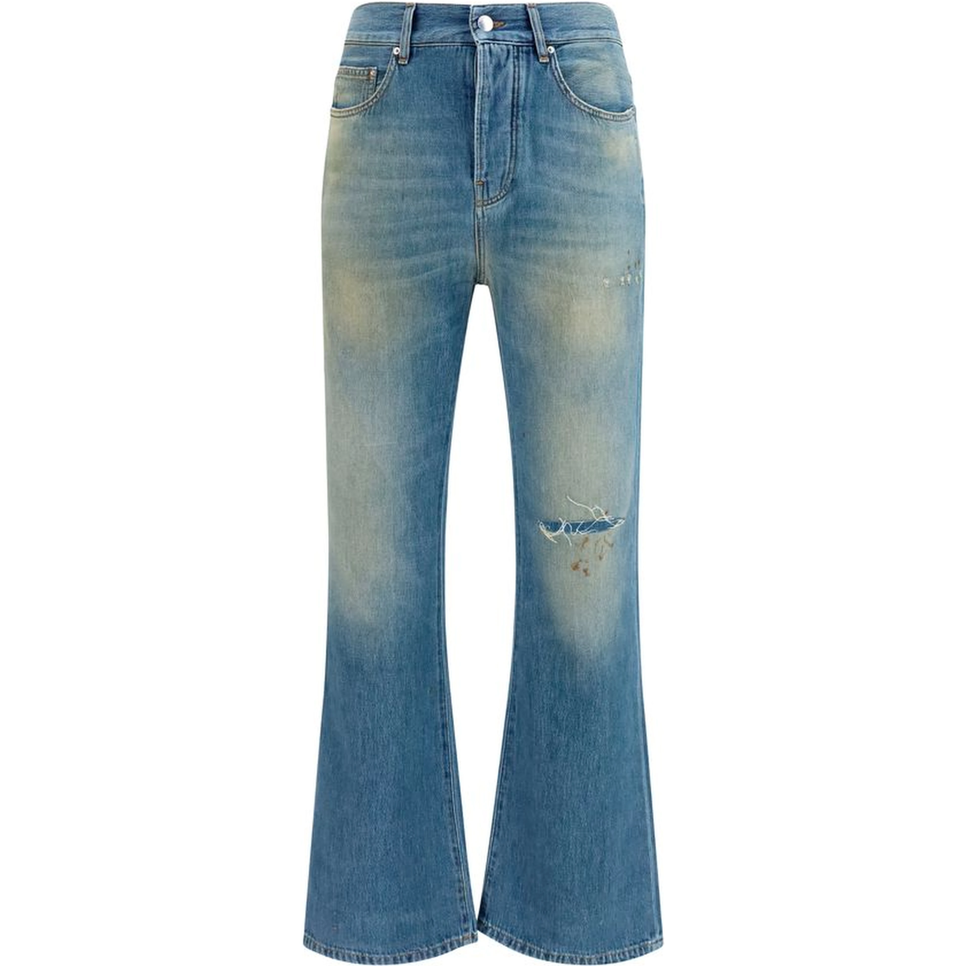 Blue Cotton Flared Jeans