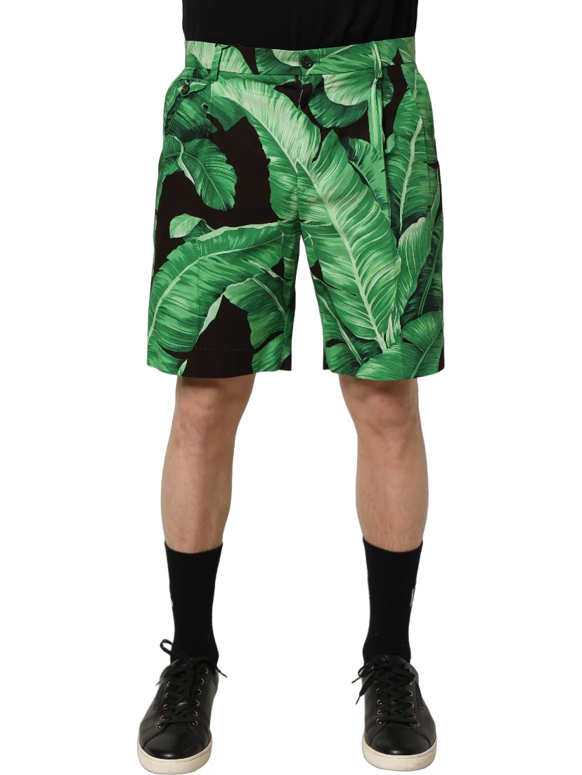 Black Green Banana Leaf Men Bermuda Shorts