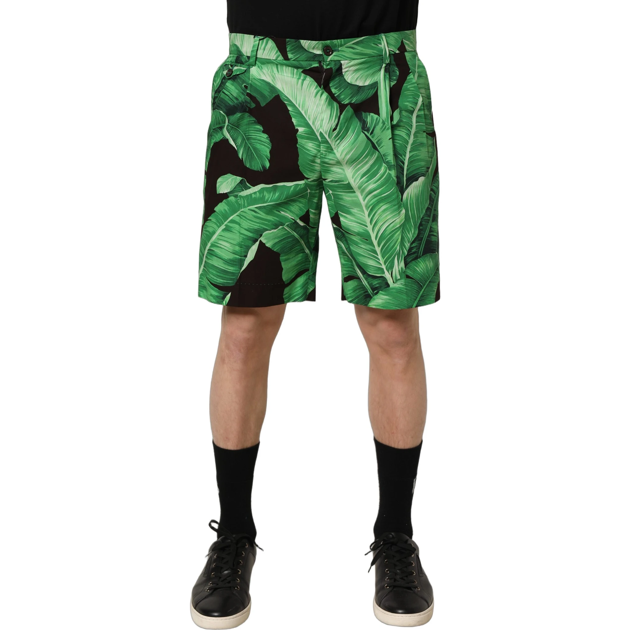 Black Green Banana Leaf Men Bermuda Shorts