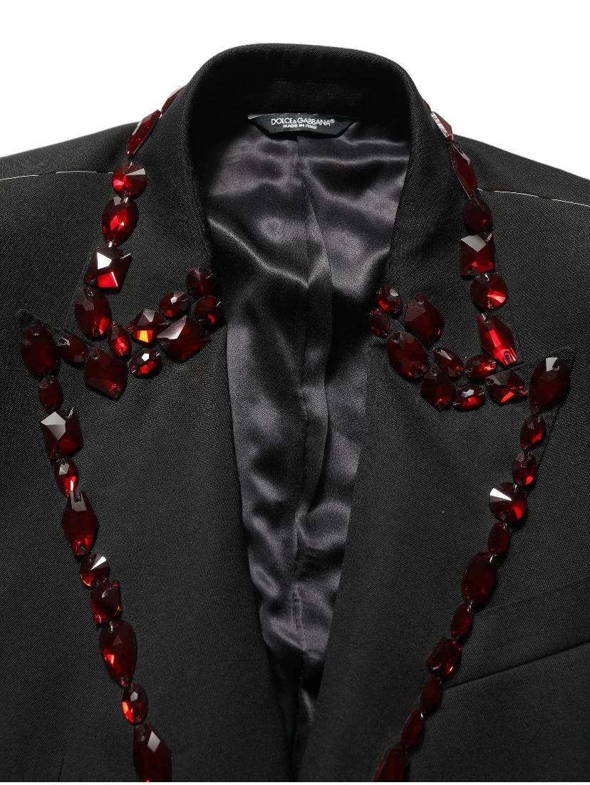 Black Wool Crystal Embellished 2 Piece Suit