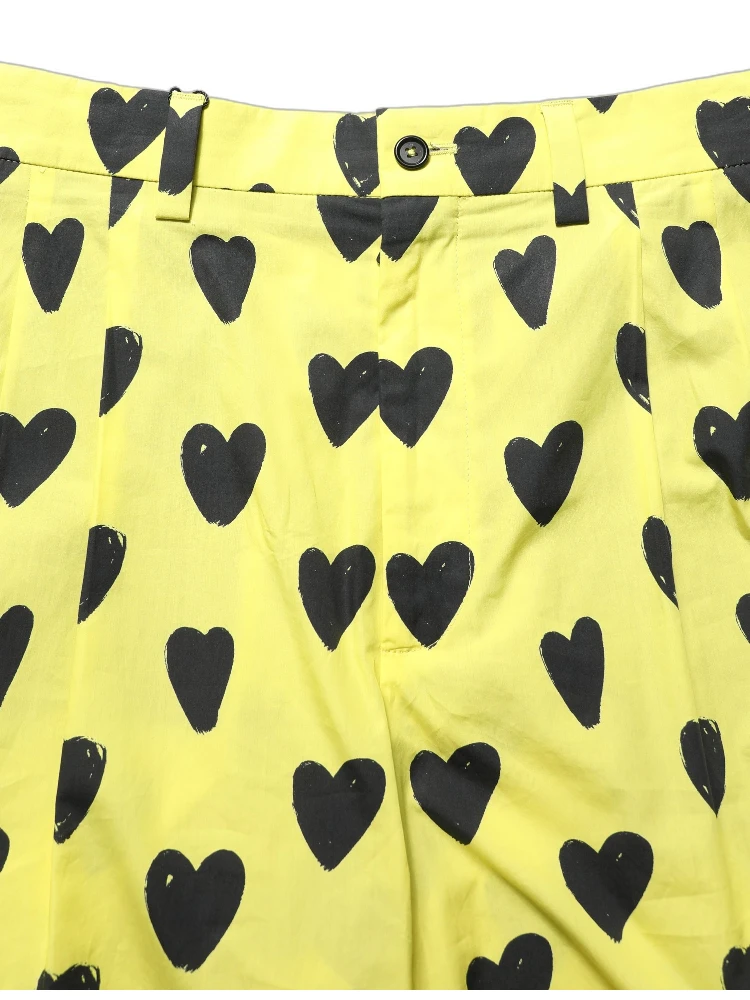 Yellow Cotton Heart Print Men Bermuda Shorts