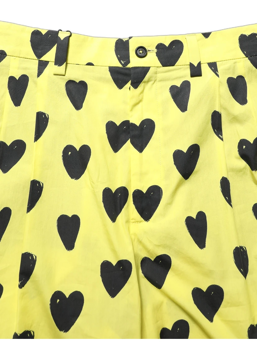 Yellow Cotton Heart Print Men Bermuda Shorts
