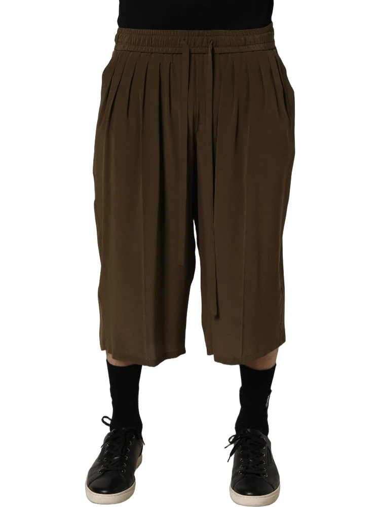Brown Silk Mid Waist Pleated Bermuda Shorts alternative