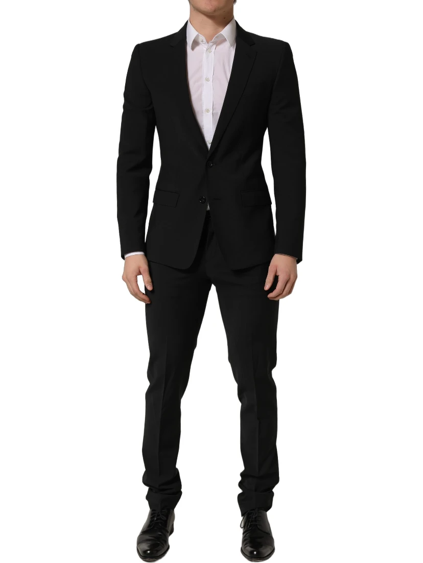 Black Wool Slim Fit Formal 2 Piece Men Suit