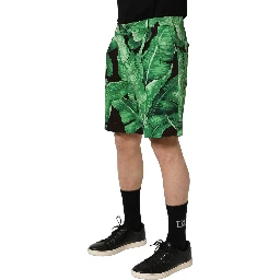 Black Green Banana Leaf Men Bermuda Shorts