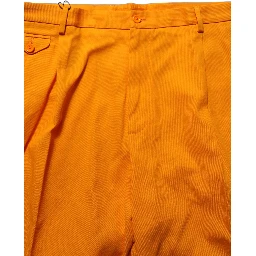 Orange Cotton Pleated Chino Bermuda Shorts