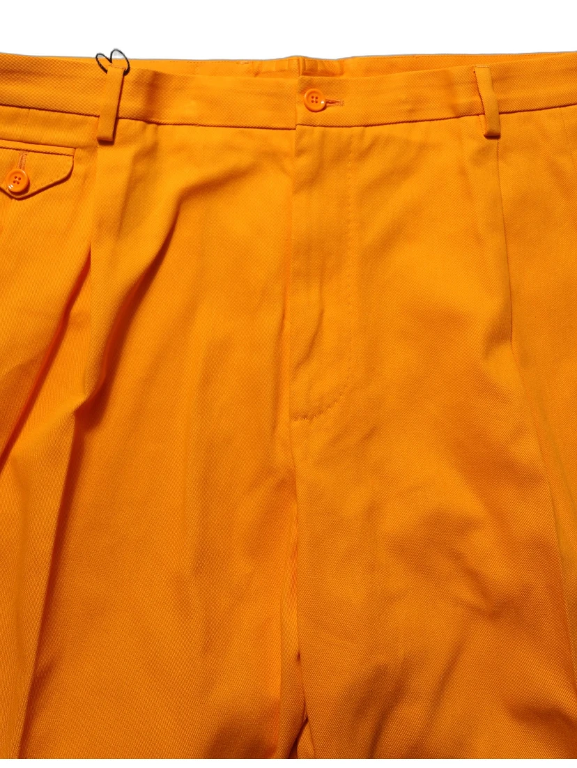 Orange Cotton Pleated Chino Bermuda Shorts