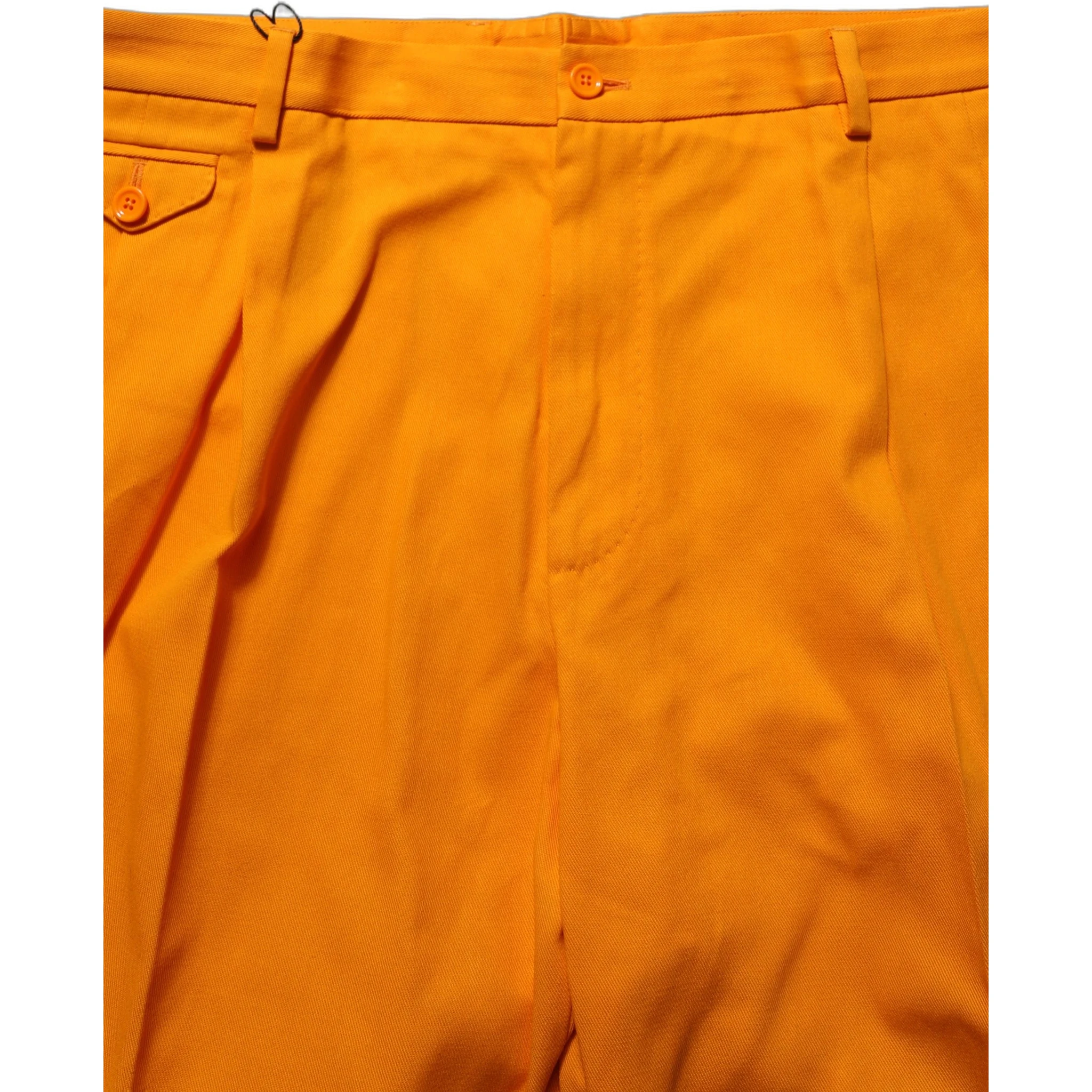 Orange Cotton Pleated Chino Bermuda Shorts