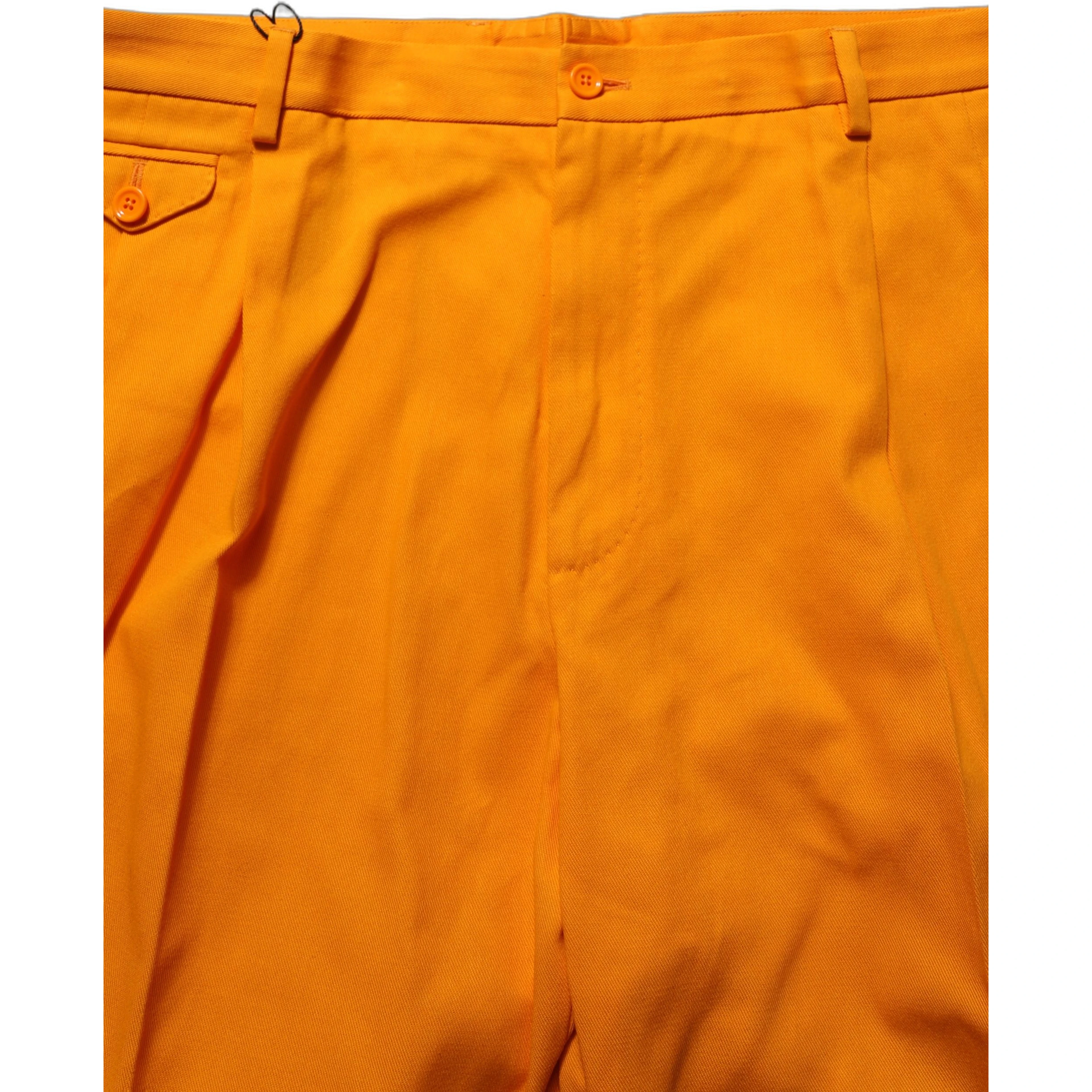 Orange Cotton Pleated Chino Bermuda Shorts