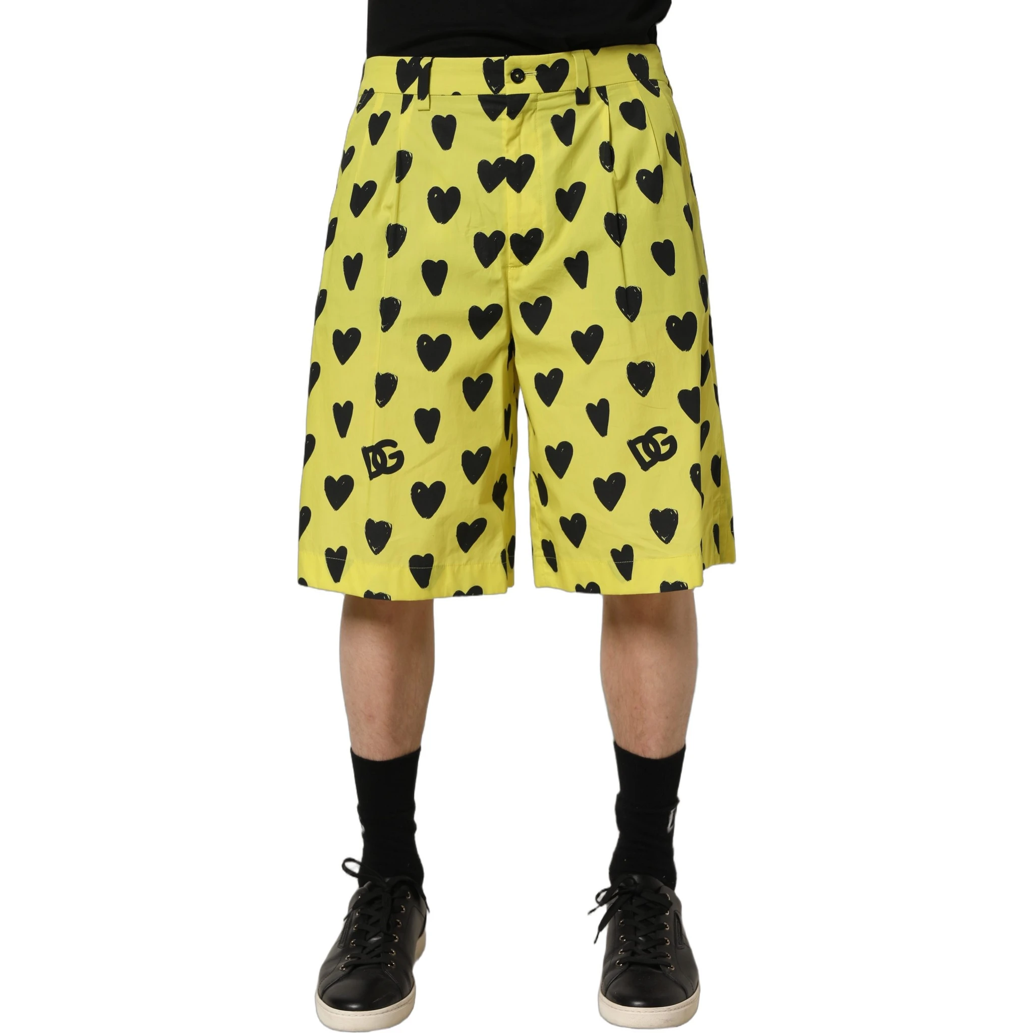 Yellow Cotton Heart Print Men Bermuda Shorts