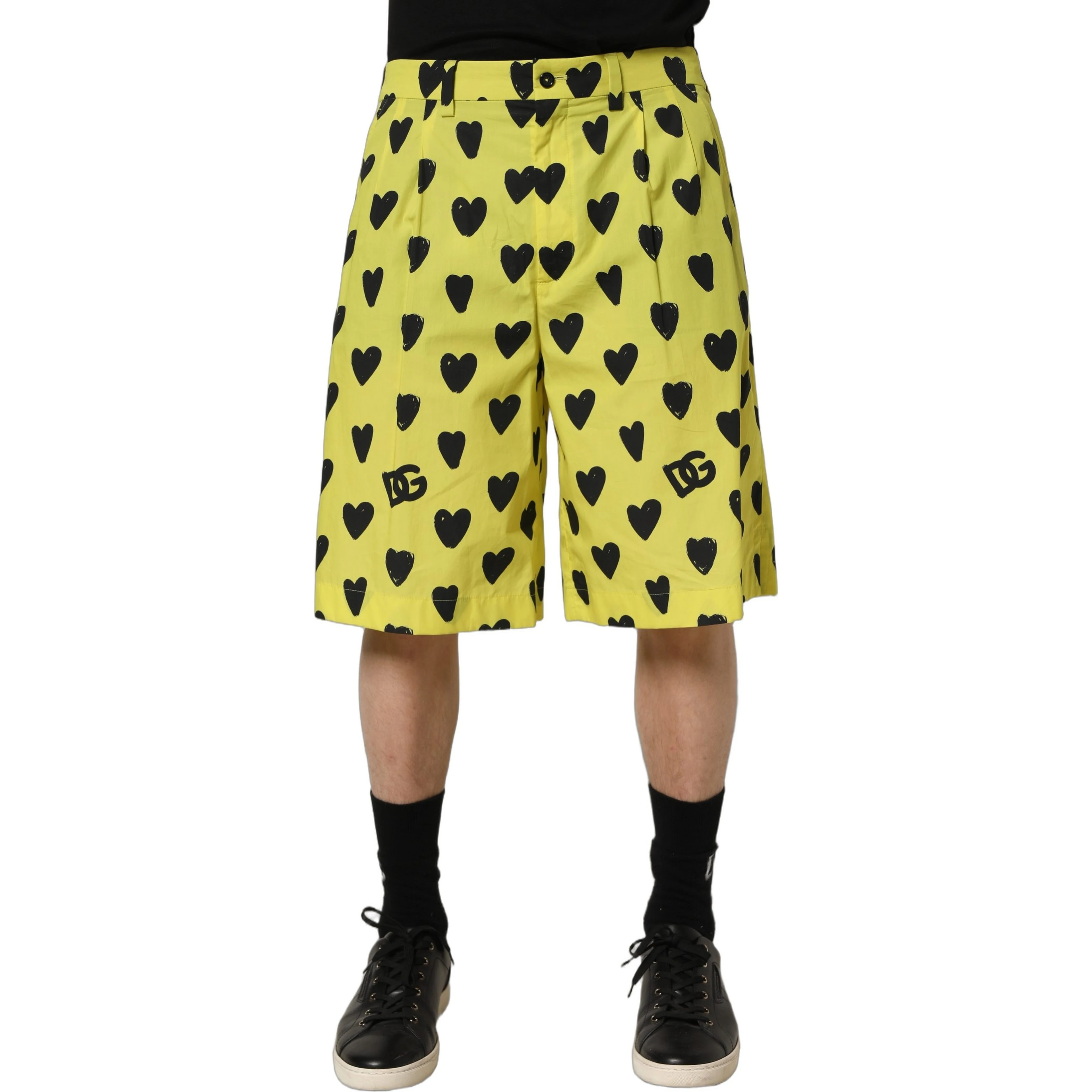 Yellow Cotton Heart Print Men Bermuda Shorts