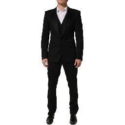 Black Wool Slim Fit Formal 3 Piece Men Suit