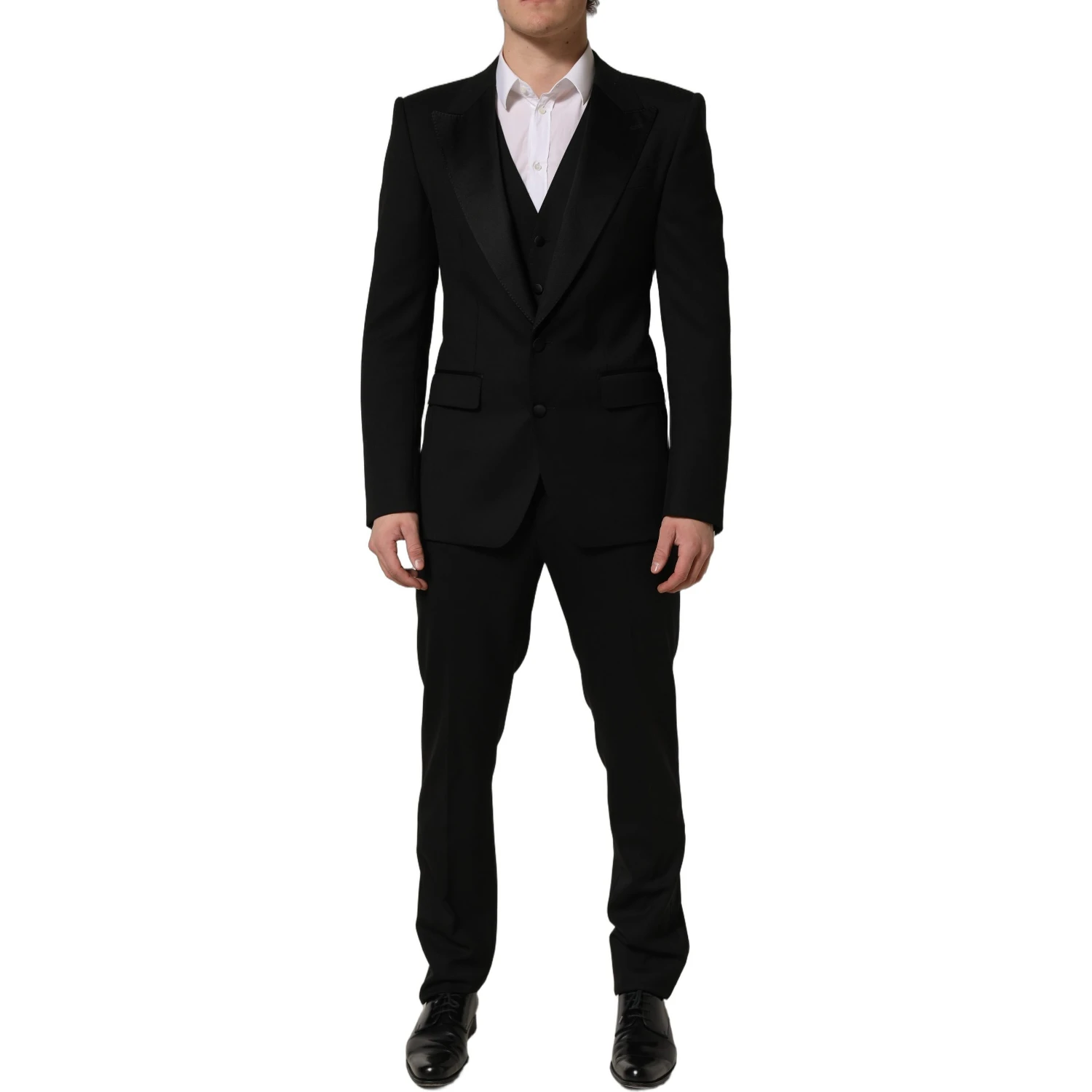 Black Wool Slim Fit Formal 3 Piece Men Suit