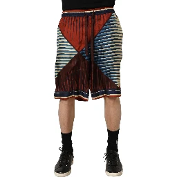 Multicolor Geometric Silk Men Bermuda Shorts
