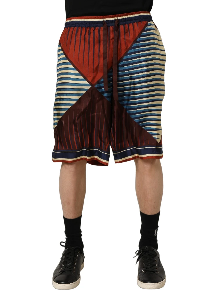 Multicolor Geometric Silk Men Bermuda Shorts alternative