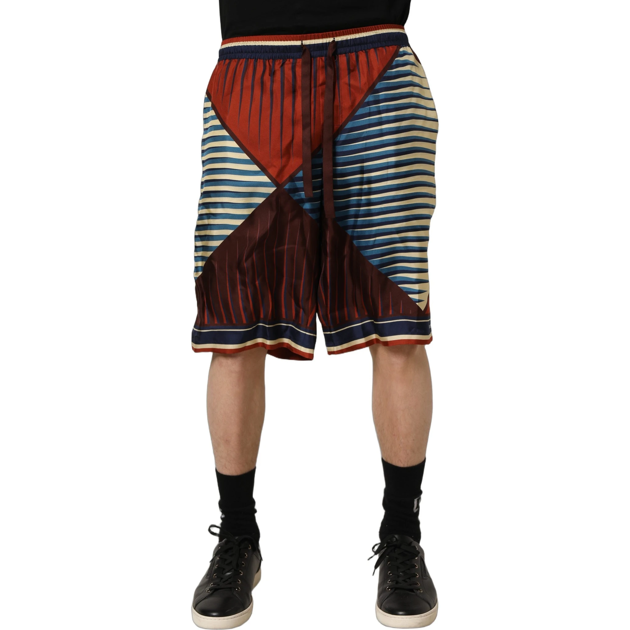 Multicolor Geometric Silk Men Bermuda Shorts