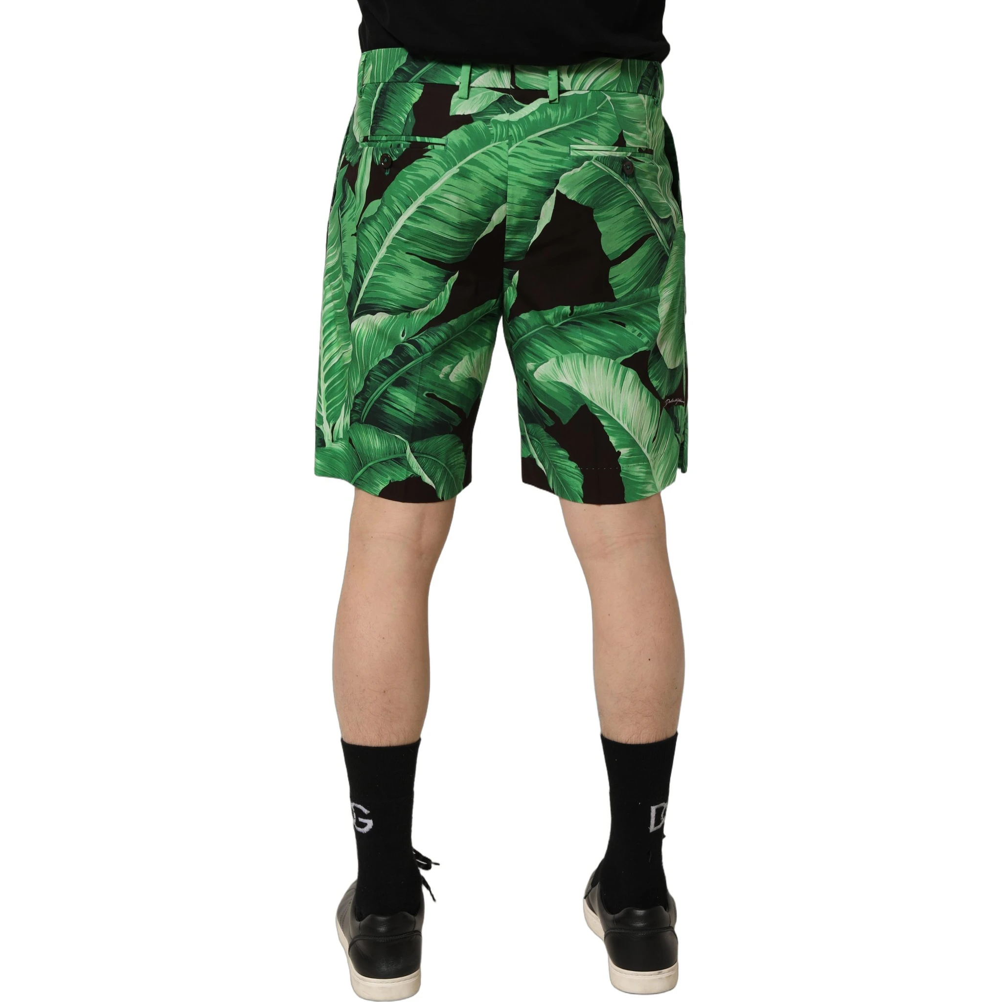 Black Green Banana Leaf Men Bermuda Shorts