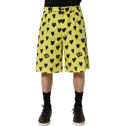 Yellow Cotton Heart Print Men Bermuda Shorts