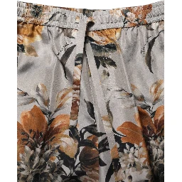 Beige Floral Print Silk Men Bermuda Shorts