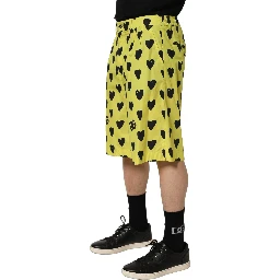 Yellow Cotton Heart Print Men Bermuda Shorts
