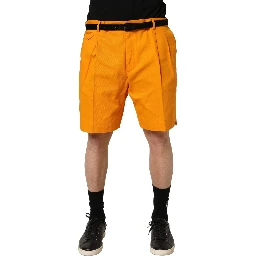 Orange Cotton Pleated Chino Bermuda Shorts