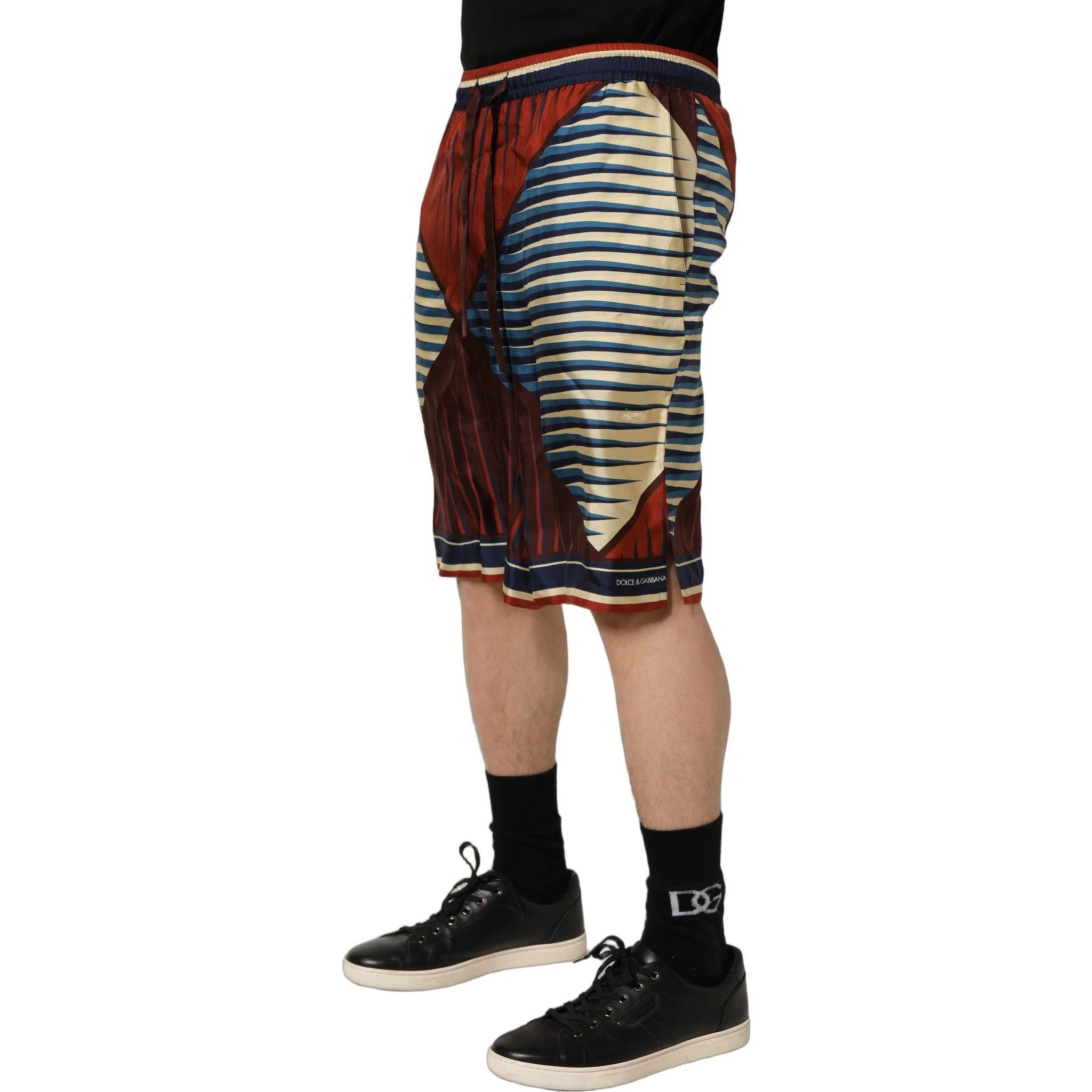 Multicolor Geometric Silk Men Bermuda Shorts