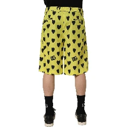 Yellow Cotton Heart Print Men Bermuda Shorts