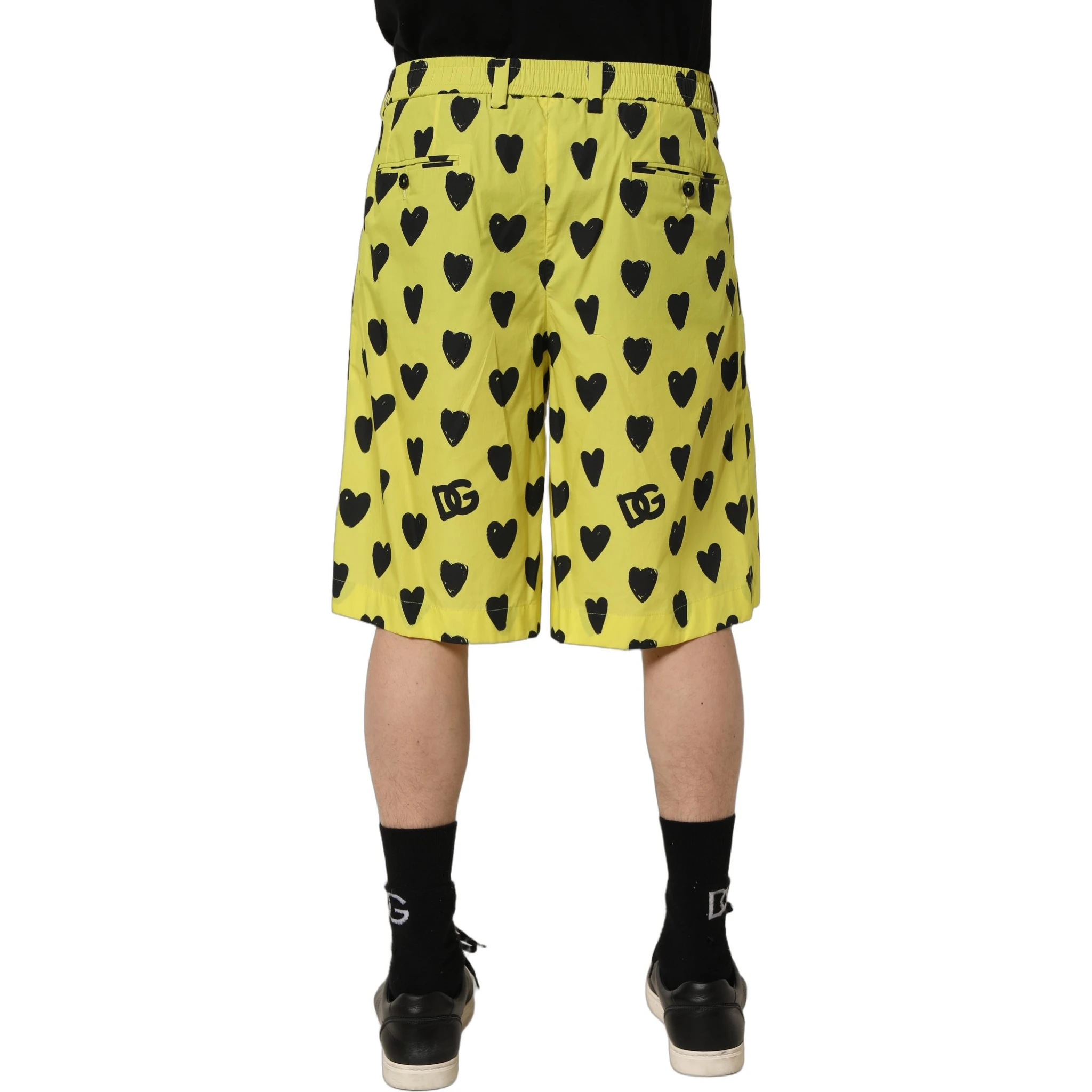 Yellow Cotton Heart Print Men Bermuda Shorts