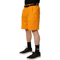Orange Cotton Pleated Chino Bermuda Shorts