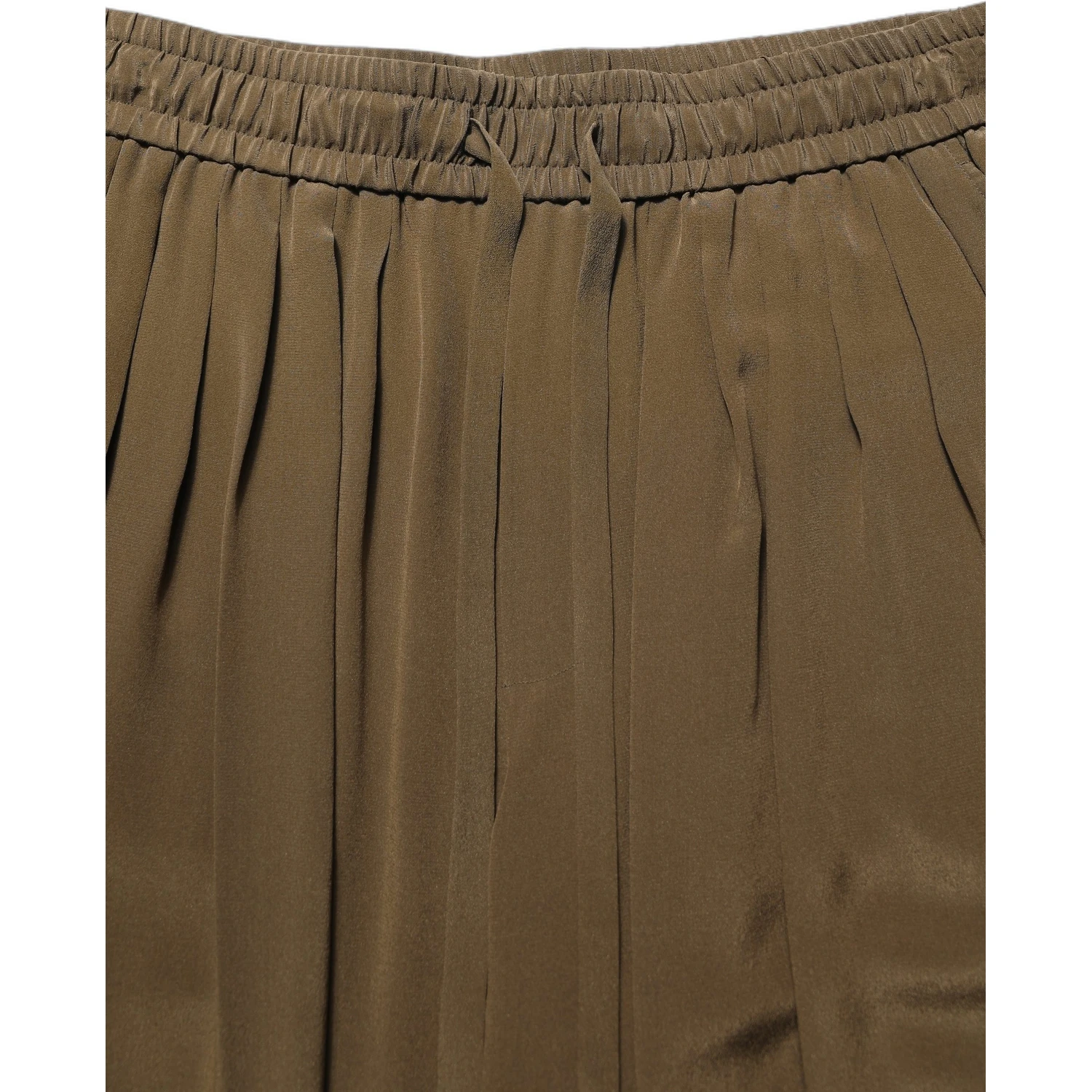 Brown Silk Mid Waist Pleated Bermuda Shorts