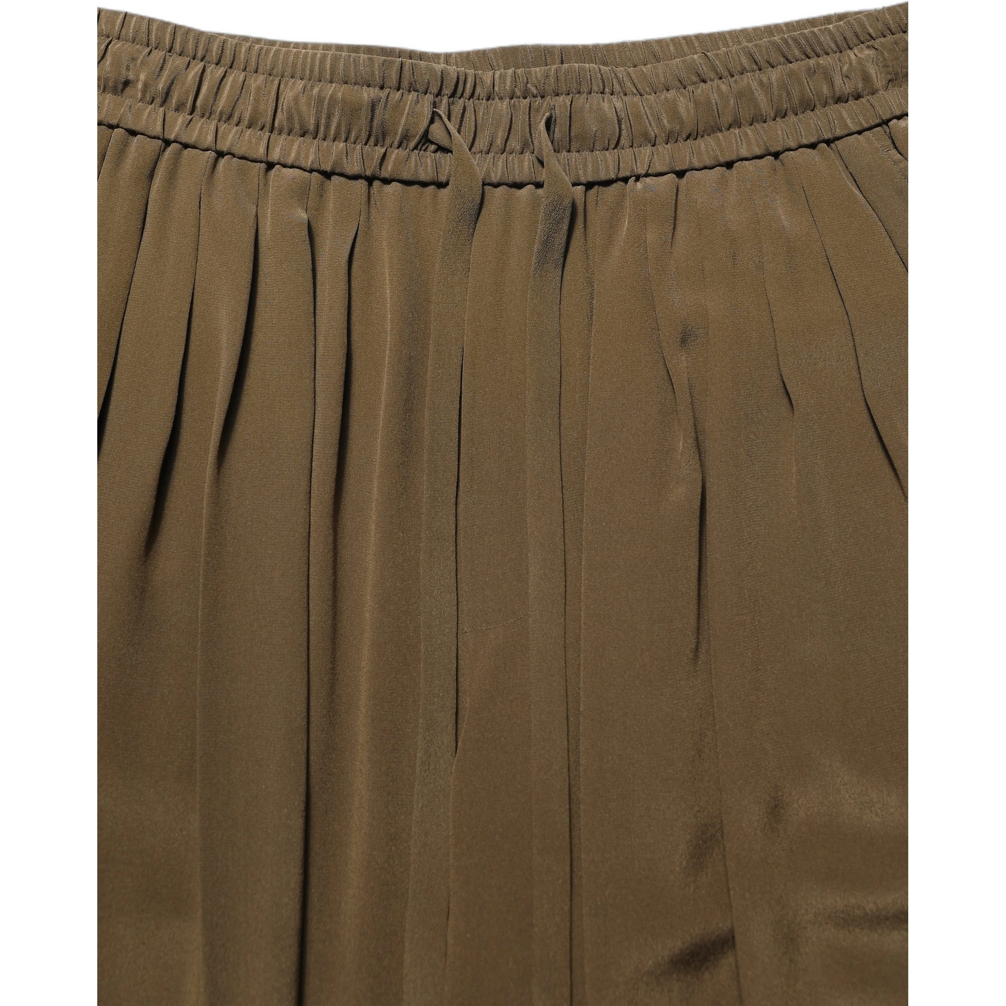 Brown Silk Mid Waist Pleated Bermuda Shorts