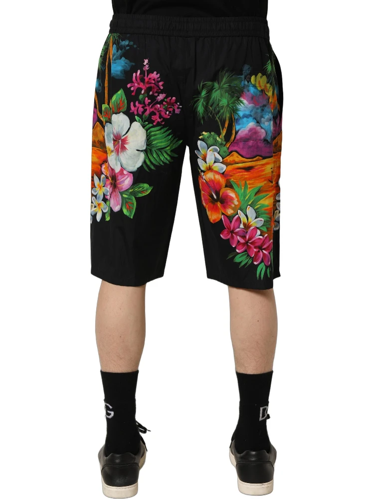 Black Cotton Tropical Floral Bermuda Shorts alternative