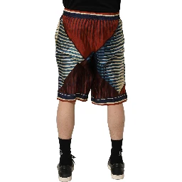 Multicolor Geometric Silk Men Bermuda Shorts