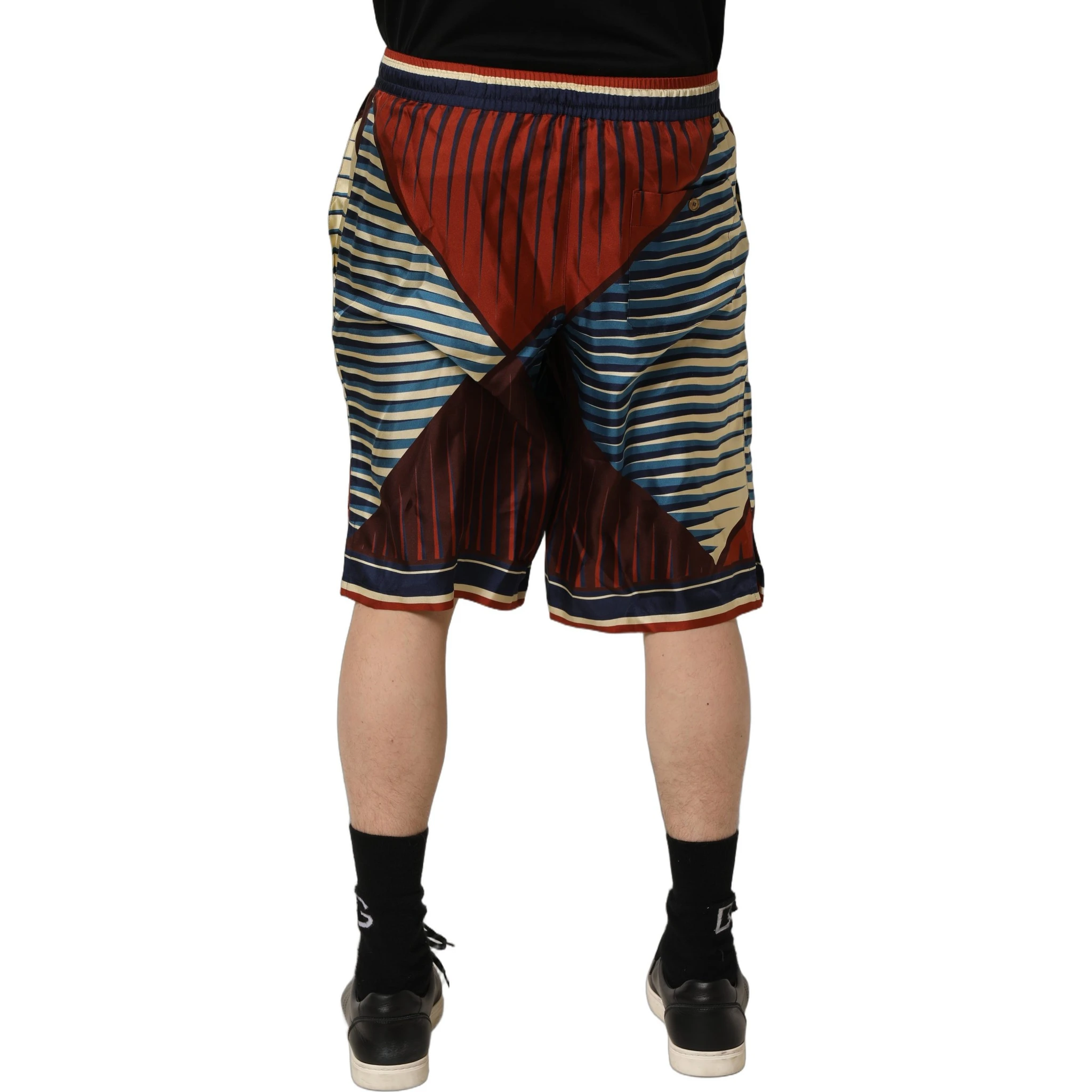 Multicolor Geometric Silk Men Bermuda Shorts