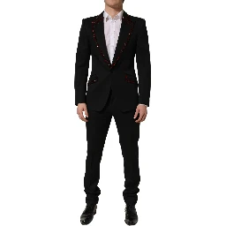 Black Wool Crystal Embellished 2 Piece Suit