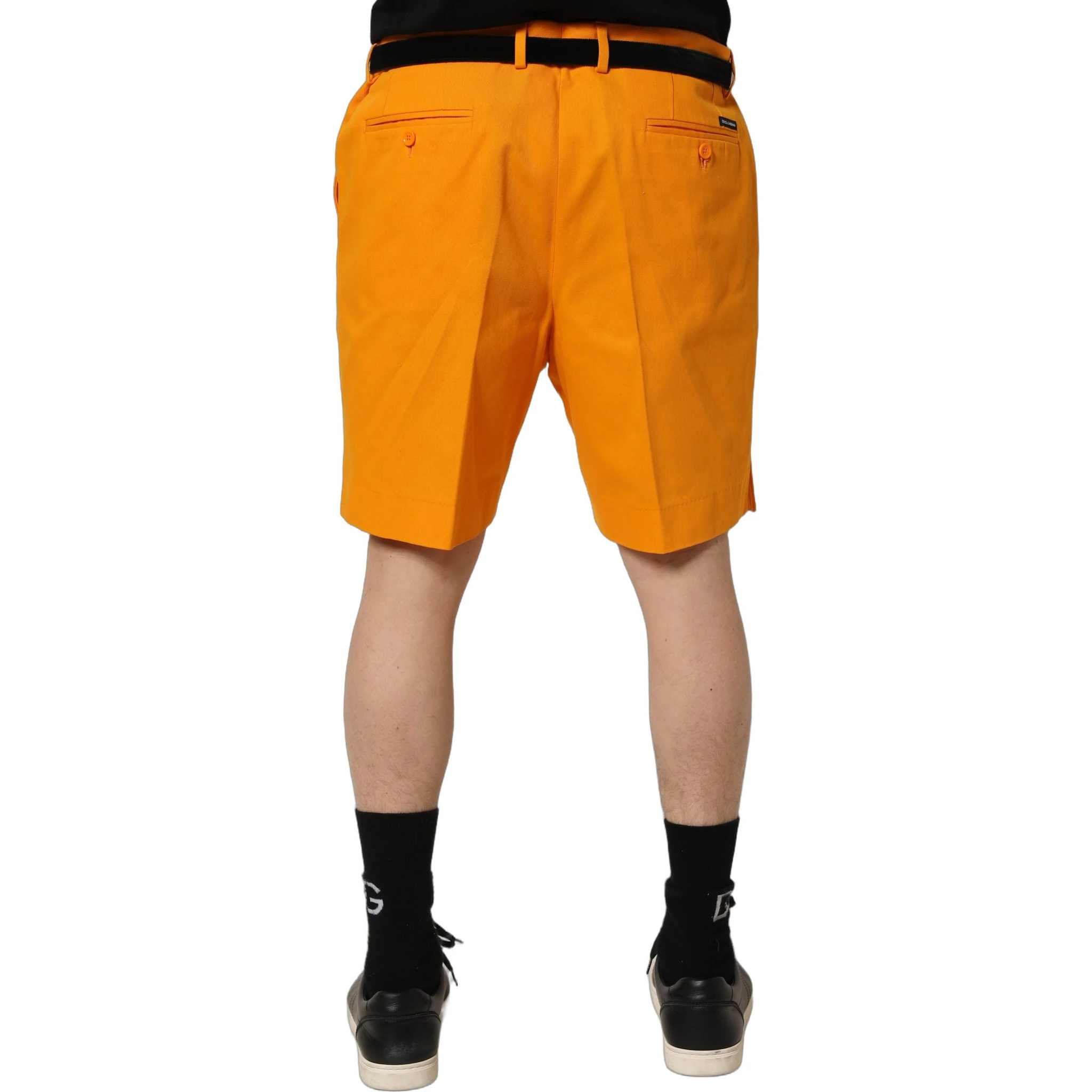 Orange Cotton Pleated Chino Bermuda Shorts