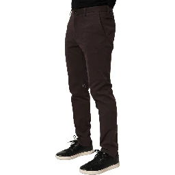 Brown Cotton Skinny Leg Dress Trouser Pants