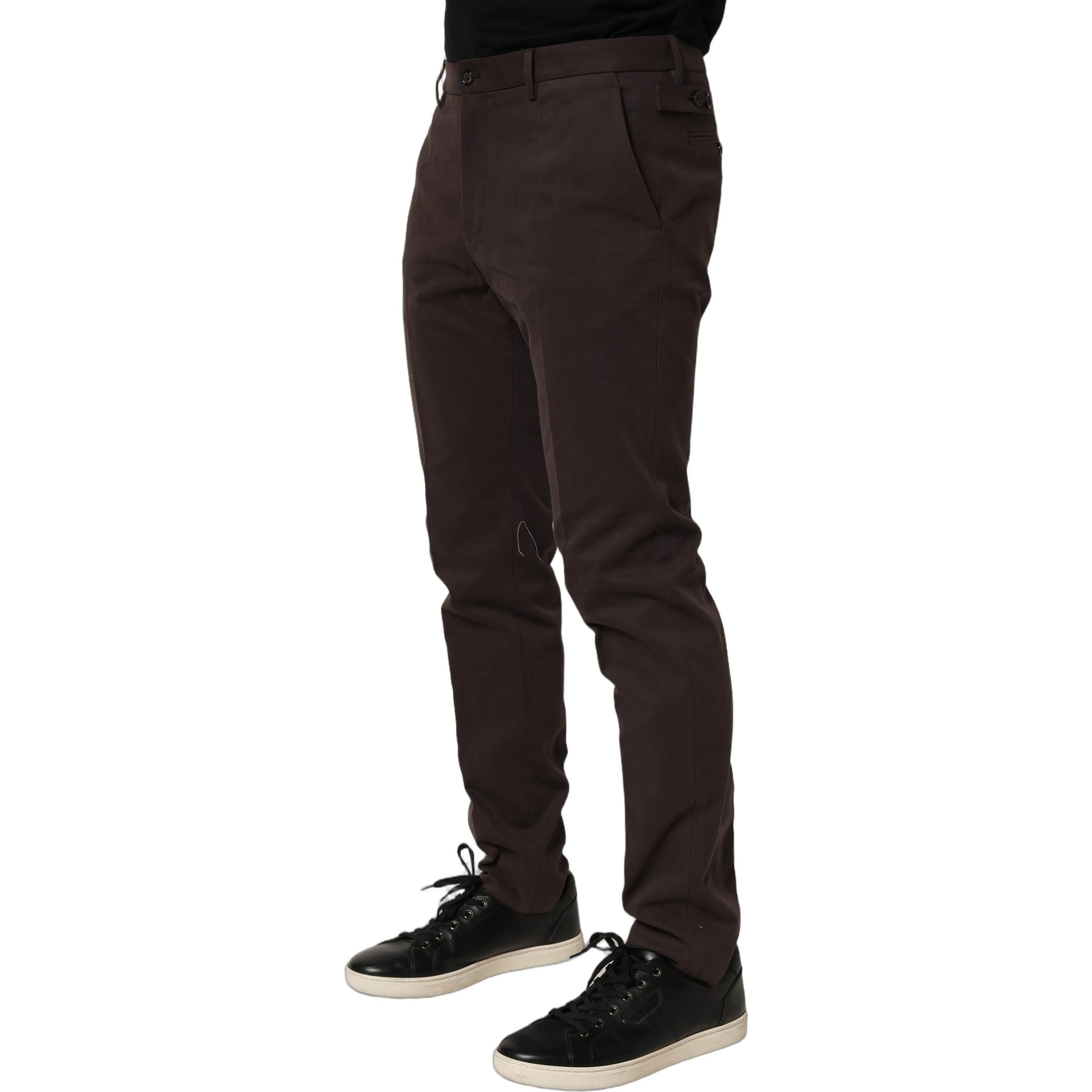 Brown Cotton Skinny Leg Dress Trouser Pants