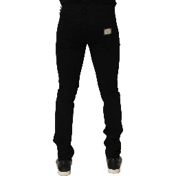 Black Embellished Cotton Skinny Denim Jeans
