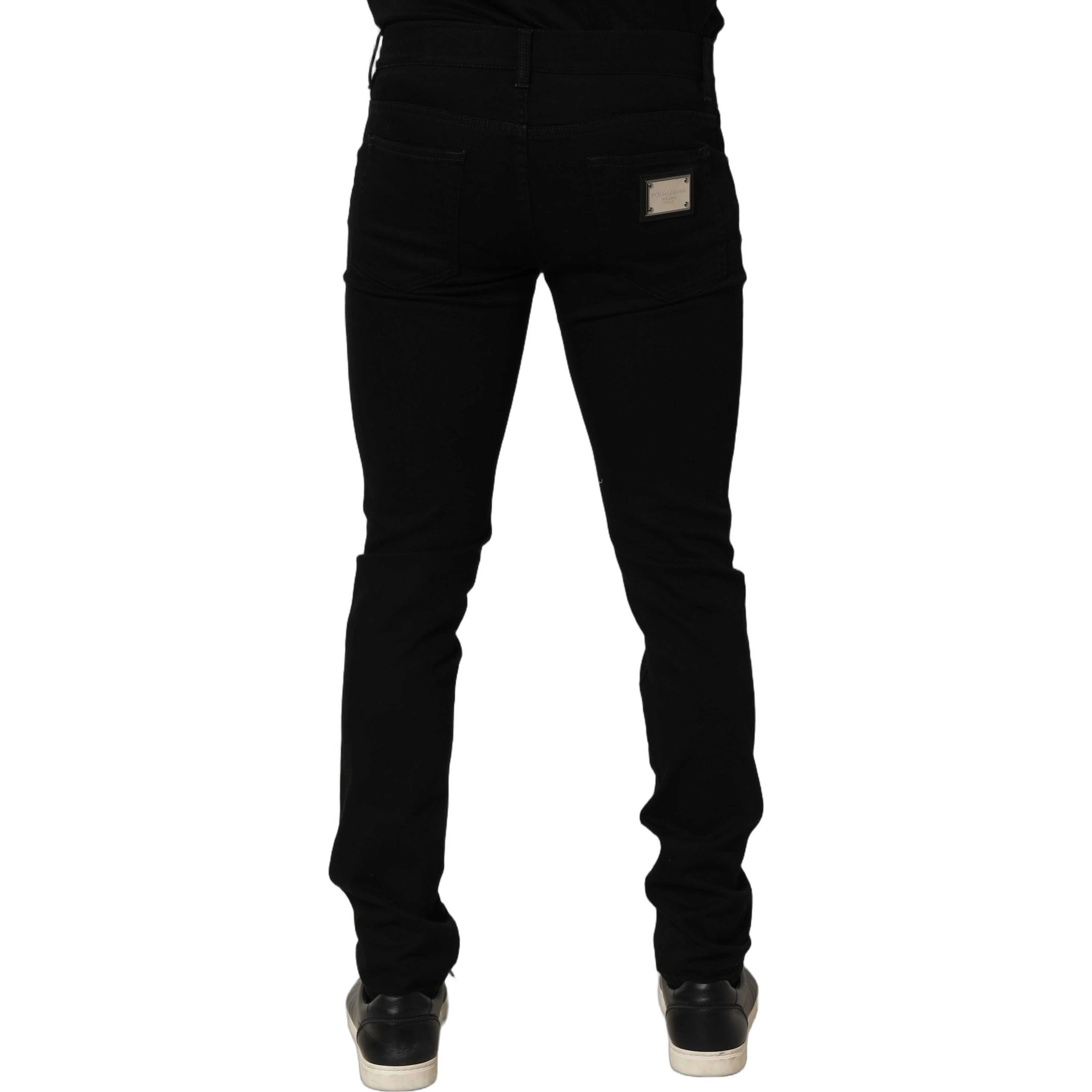 Black Embellished Cotton Skinny Denim Jeans