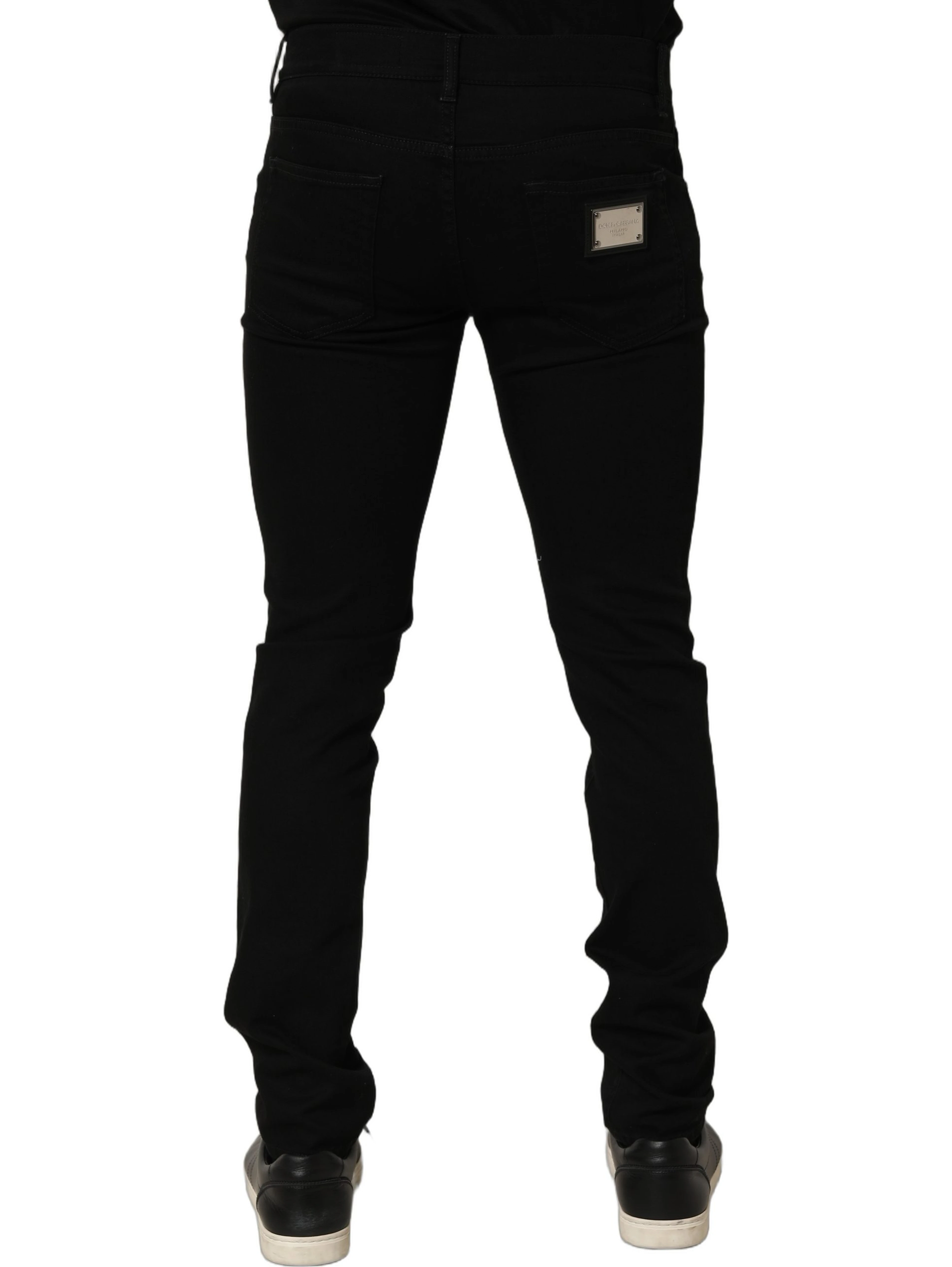Black Embellished Cotton Skinny Denim Jeans