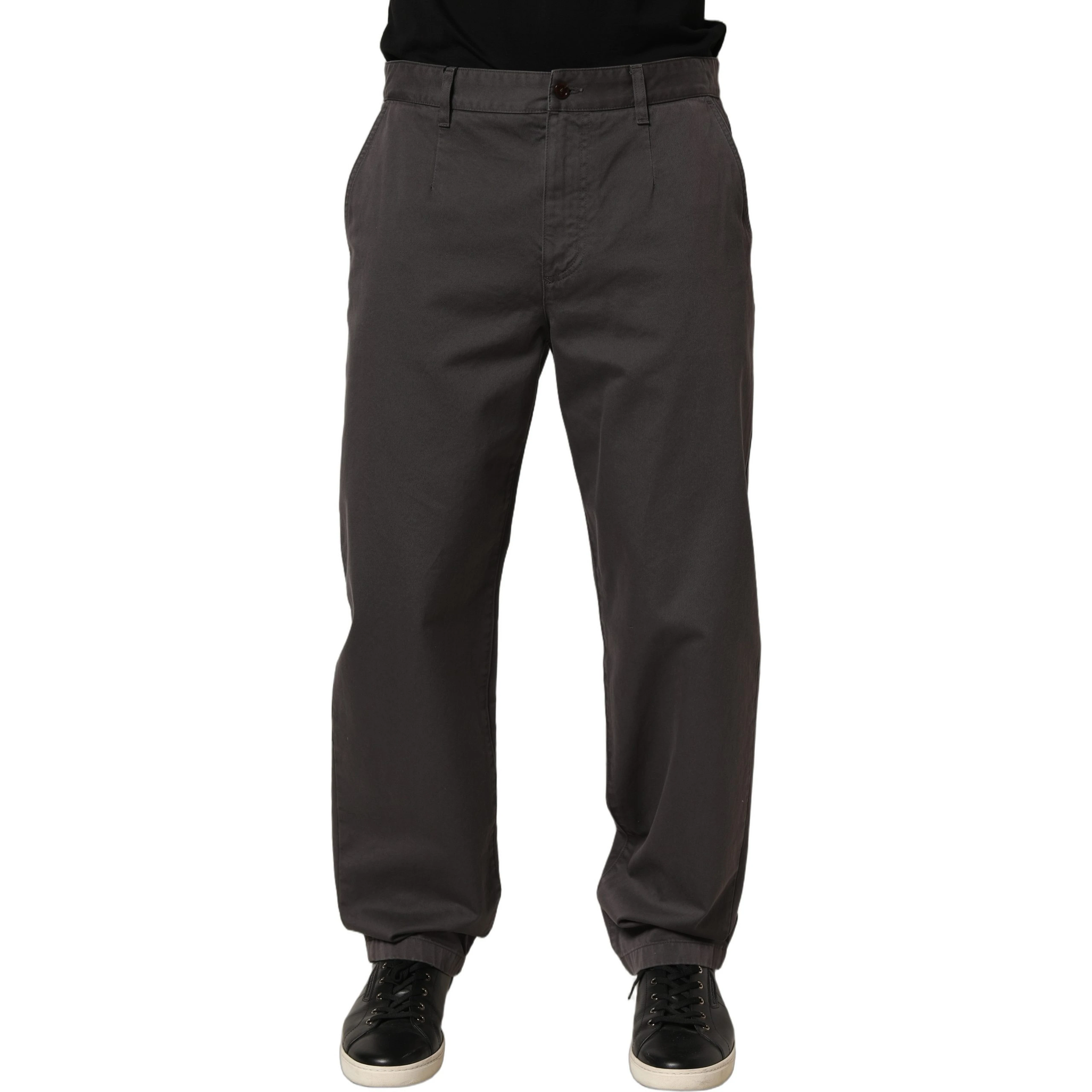 Dark Gray Cotton Straight Chino Trouser Pants