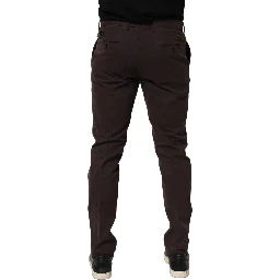 Brown Cotton Skinny Leg Dress Trouser Pants