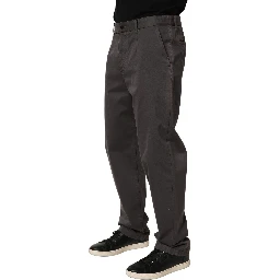 Dark Gray Cotton Straight Chino Trouser Pants