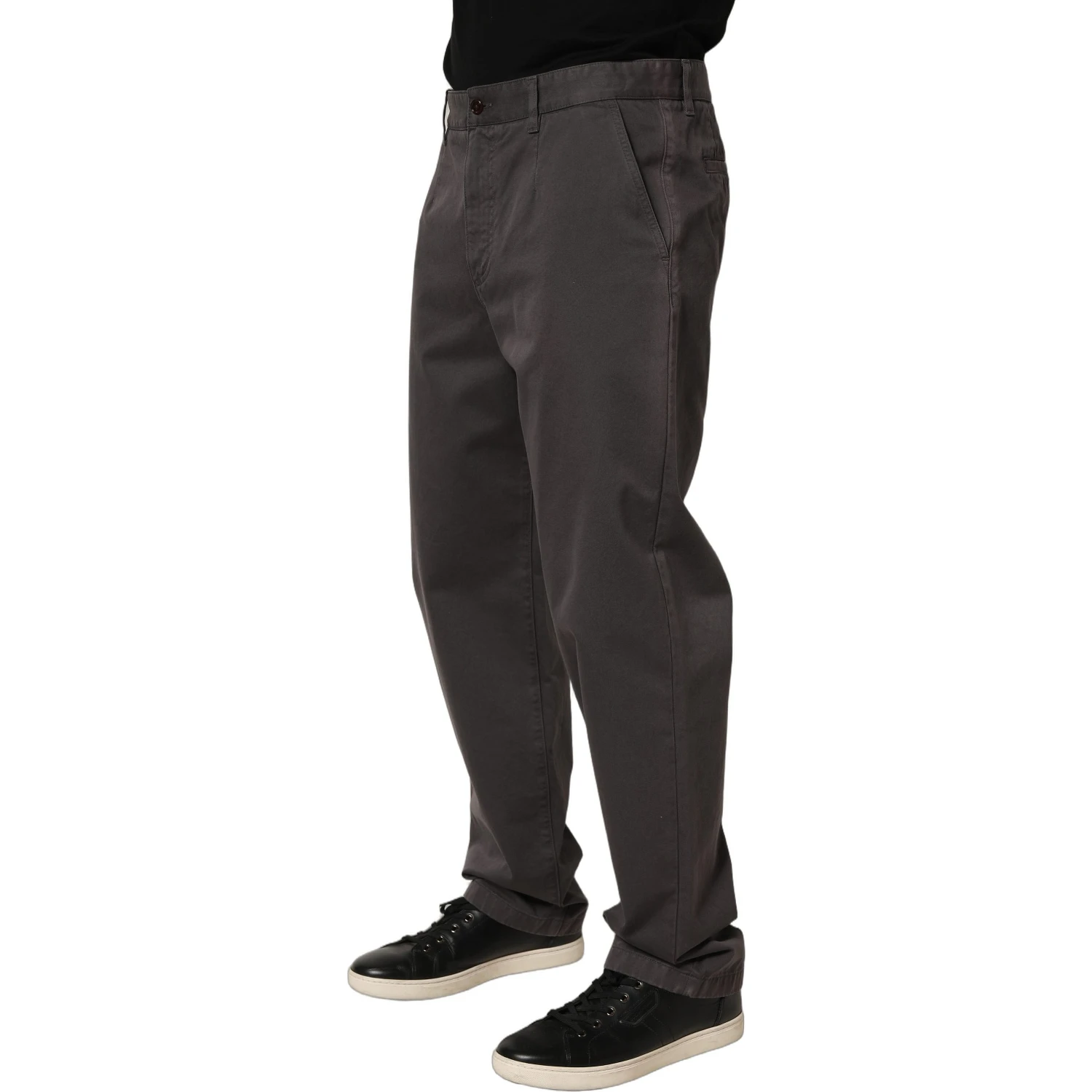 Dark Gray Cotton Straight Chino Trouser Pants