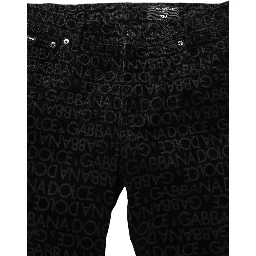 Black Logo Monogram Cotton Slim Denim Jeans