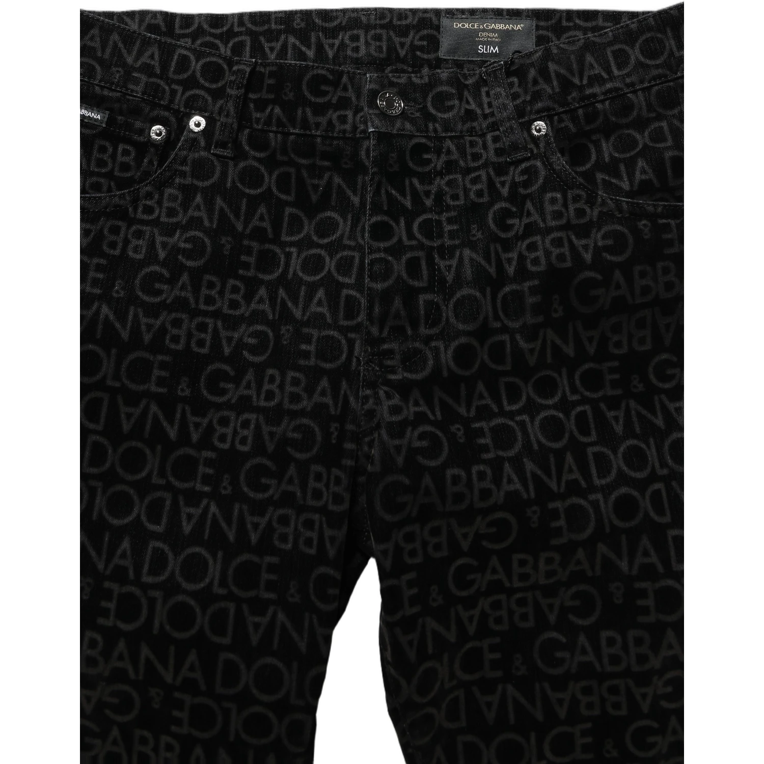 Black Logo Monogram Cotton Slim Denim Jeans