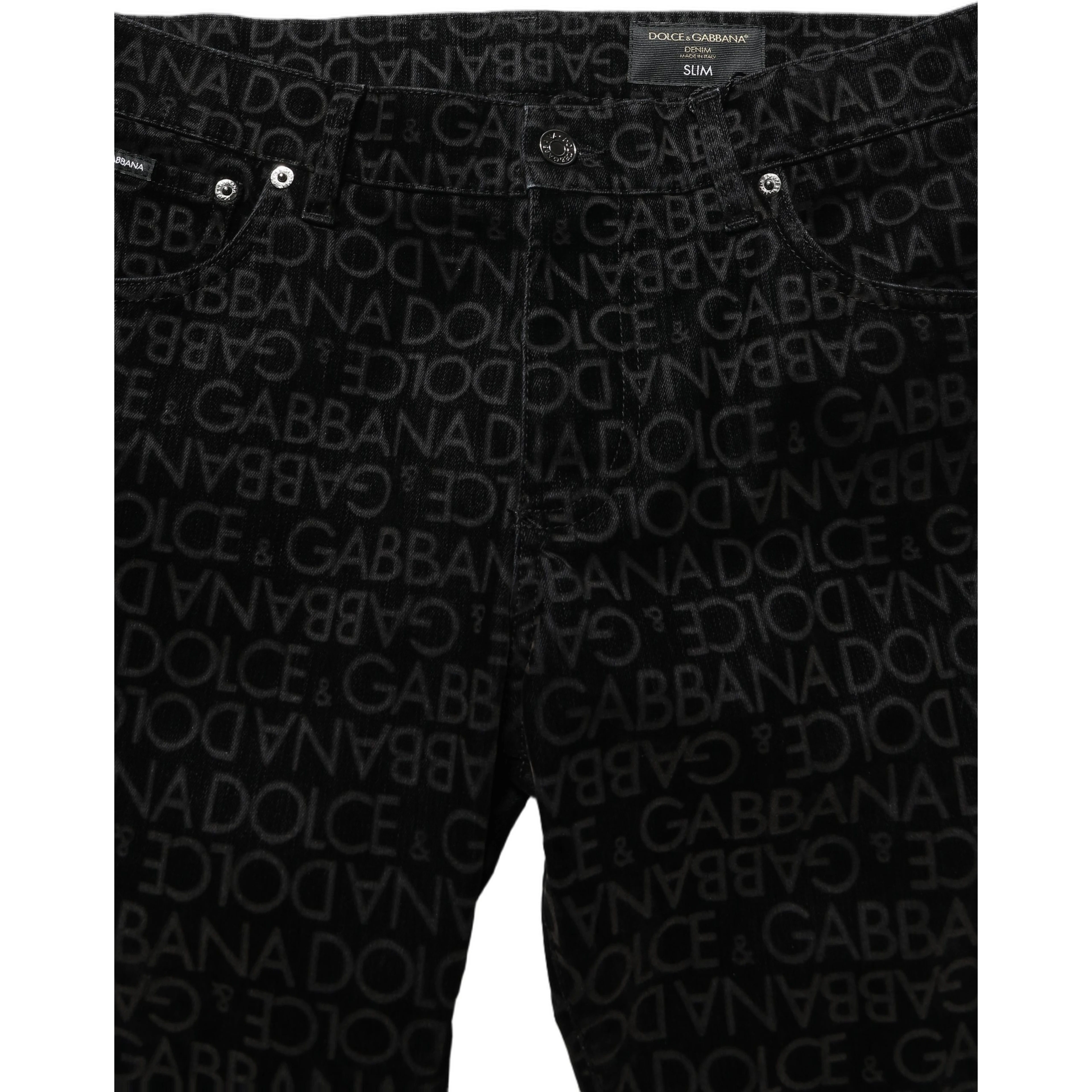 Black Logo Monogram Cotton Slim Denim Jeans