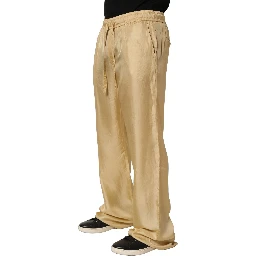 Yellow Straight Silk Mid Waist Chino Trouser Pants
