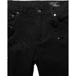 Black Embellished Cotton Skinny Denim Jeans